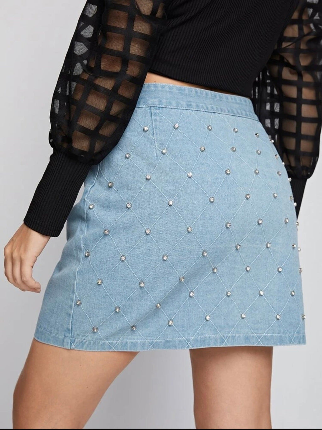 Rhinestone Embellished Denim Skirt